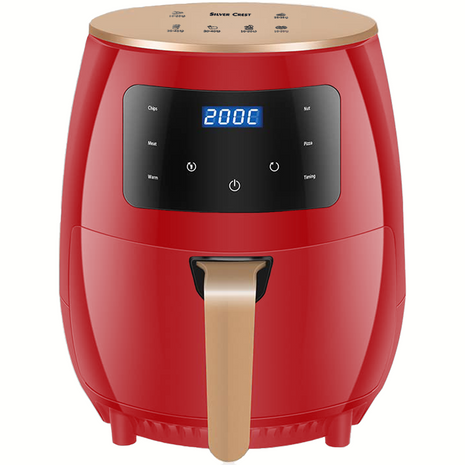 Silver Crest S-18 Air Fryer – XL Capacity, Digital Touchscreen, 4 Preset Functions, Non-Stick Basket, 1400W Power, for 2–4 People - Red