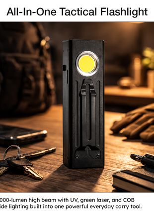 OutGear 1000 Lumens USB-C Rechargeable Aluminum Flashlight with UV & Green Laser | 8 Modes, 100m Beam, 3.7V, IP44