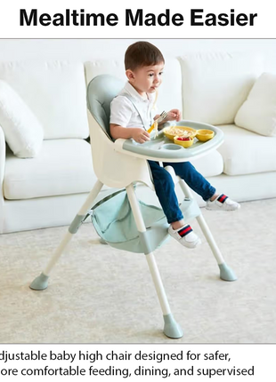 Adjustable Baby High Chair with Removable Feeding Tray, 5-Point Safety Harness & Stain-Resistant Seat Cushion - Green