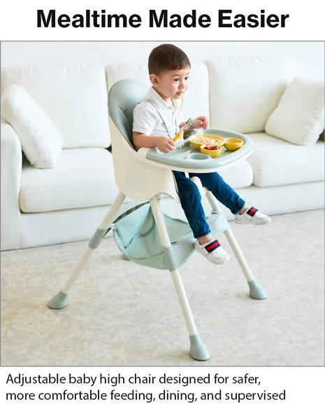 Adjustable Baby High Chair with Removable Feeding Tray, 5-Point Safety Harness & Stain-Resistant Seat Cushion - Green