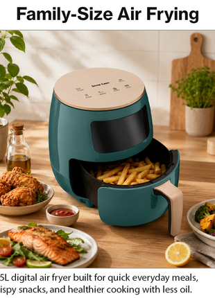 Silver Crest S-18 Air Fryer – XL Capacity, Digital Touchscreen, 4 Preset Functions, Non-Stick Basket, 1400W Power, for 2–4 People - Green