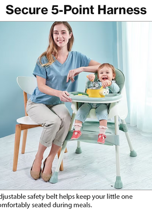 Adjustable Baby High Chair with Removable Feeding Tray, 5-Point Safety Harness & Stain-Resistant Seat Cushion - Green
