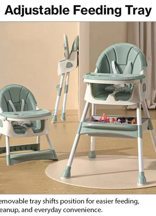 Adjustable Baby High Chair with Removable Feeding Tray, 5-Point Safety Harness & Stain-Resistant Seat Cushion - Green