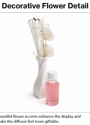 Glass Reed Diffuser  Rose Fragrance with Decorative Flowers, Fragrance Oil Included, Home Fragrance