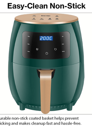 Silver Crest S-18 Air Fryer – XL Capacity, Digital Touchscreen, 4 Preset Functions, Non-Stick Basket, 1400W Power, for 2–4 People - Green