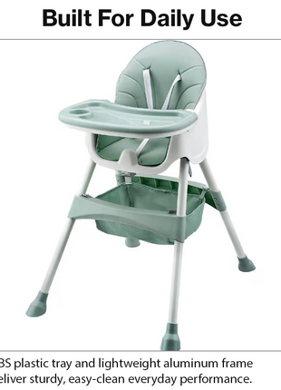 Adjustable Baby High Chair with Removable Feeding Tray, 5-Point Safety Harness & Stain-Resistant Seat Cushion - Green