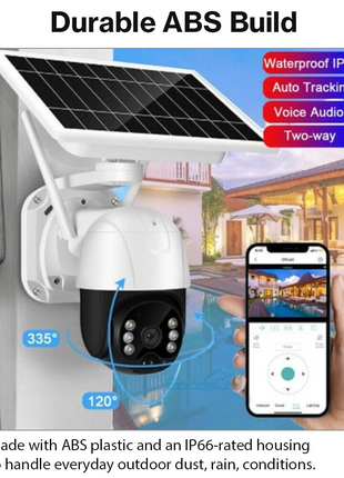 Solar Powered PTZ Security Camera WiFi IP66 Waterproof Motion Detection IR & Full Color Night Vision 3W USB-C 128GB MicroSD Support