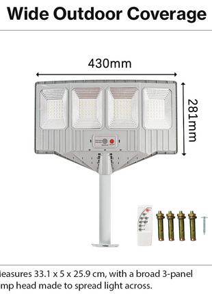 300W Solar LED Flood Light – Remote Control, Light Sensor & Timer, Separate Solar Panel, Outdoor Waterproof