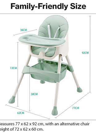 Adjustable Baby High Chair with Removable Feeding Tray, 5-Point Safety Harness & Stain-Resistant Seat Cushion - Green