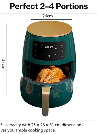 Silver Crest S-18 Air Fryer – XL Capacity, Digital Touchscreen, 4 Preset Functions, Non-Stick Basket, 1400W Power, for 2–4 People - Green