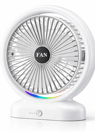 RGB USB‑C Desk Fan – 5 W, 3 Speeds, Quiet < 60 dB, Tilt 210°-Silver