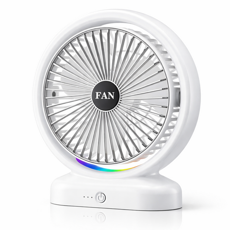 RGB USB‑C Desk Fan – 5 W, 3 Speeds, Quiet < 60 dB, Tilt 210°-Silver