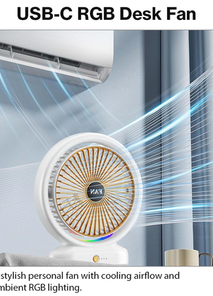 RGB USB‑C Desk Fan – 5 W, 3 Speeds, Tilt 210°- Rose Gold