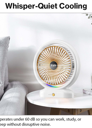 RGB USB‑C Desk Fan – 5 W, 3 Speeds, Tilt 210°- Rose Gold
