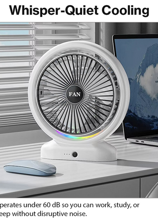 RGB USB‑C Desk Fan – 5 W, 3 Speeds, Quiet < 60 dB, Tilt 210°