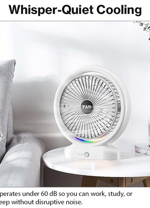 RGB USB‑C Desk Fan – 5 W, 3 Speeds, Quiet < 60 dB, Tilt 210°-Silver