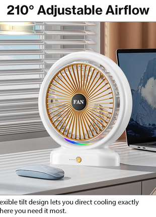 RGB USB‑C Desk Fan – 5 W, 3 Speeds, Tilt 210°- Rose Gold