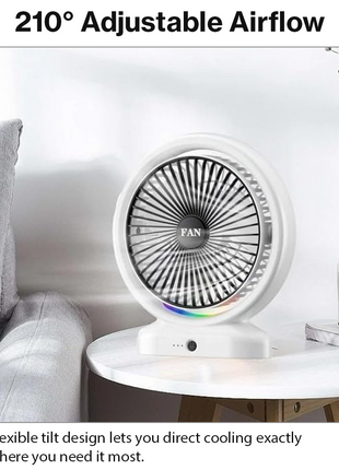 RGB USB‑C Desk Fan – 5 W, 3 Speeds, Quiet < 60 dB, Tilt 210°