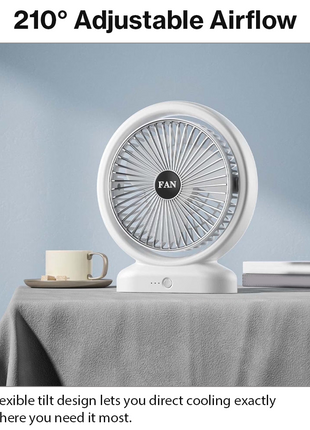 RGB USB‑C Desk Fan – 5 W, 3 Speeds, Quiet < 60 dB, Tilt 210°-Silver