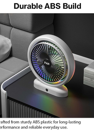 RGB USB‑C Desk Fan – 5 W, 3 Speeds, Quiet < 60 dB, Tilt 210°