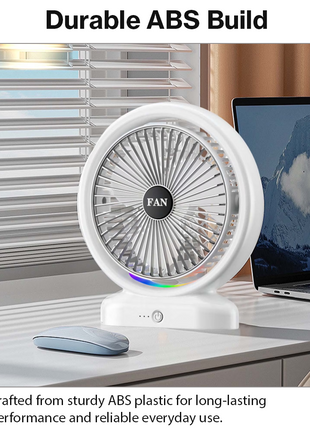 RGB USB‑C Desk Fan – 5 W, 3 Speeds, Quiet < 60 dB, Tilt 210°-Silver