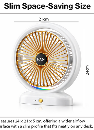 RGB USB‑C Desk Fan – 5 W, 3 Speeds, Tilt 210°- Rose Gold