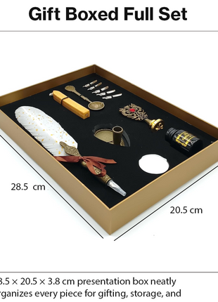 Vintage Feather Quill Calligraphy Pen Set with Wax Seal Stamp, 5 Stainless Steel Nibs, Ink Bottle, Candle & Gift Box