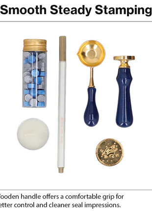 Wooden Handle Wax Seal Stamp Kit with Melting Spoon, Wax Beads, Metallic Pen, Tealight Candles & Gift Box for Envelope Sealing DIY