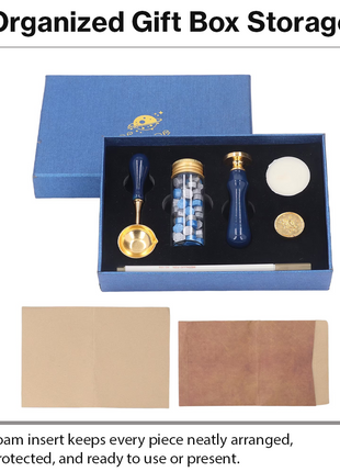 Wooden Handle Wax Seal Stamp Kit with Melting Spoon, Wax Beads, Metallic Pen, Tealight Candles & Gift Box for Envelope Sealing DIY