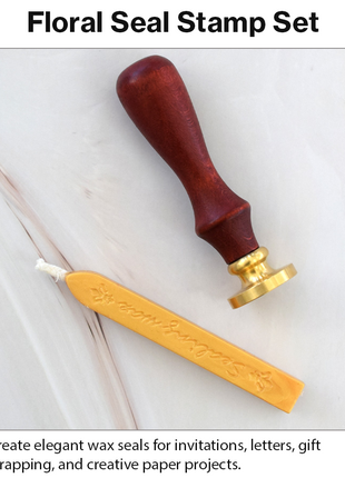 Floral Wax Seal Stamp with Wooden Handle & 2 Wax Sticks