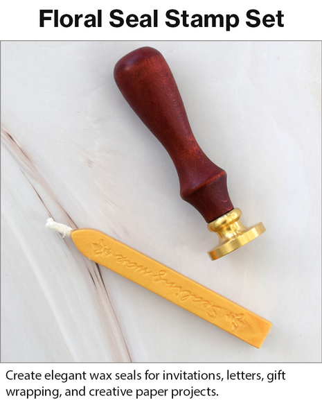 Floral Wax Seal Stamp with Wooden Handle & 2 Wax Sticks