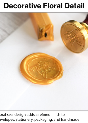 Floral Wax Seal Stamp with Wooden Handle & 2 Wax Sticks