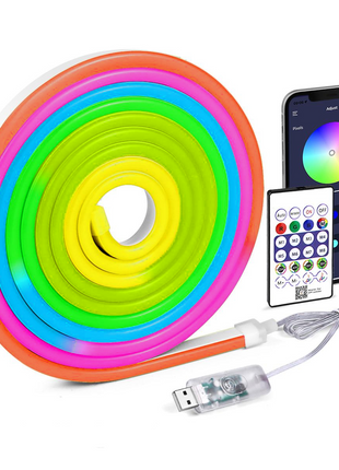 LED Neon Rope Light RGB IC – Smart App + Remote Control – IP68 Silicone Strip with USB – Flexible Ambient Lighting