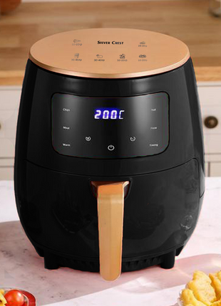 Silver Crest S-18 Air Fryer – XL Capacity, Digital Touchscreen, 4 Preset Functions, Non-Stick Basket, 1400W Power, for 2–4 People - Black