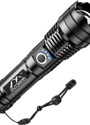 OutGear SuperBeam Flashlight Torch - 2000 Lumens, 300m Range, USB Rechargeable
