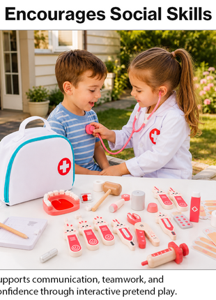 Kids Wooden Doctor Toy Set with Medical Bag, Stethoscope & 34 Pretend Play Nurse Accessories