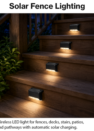 Solar LED Fence Light Outdoor Waterproof Wall Step Deck Patio Garden Lamp