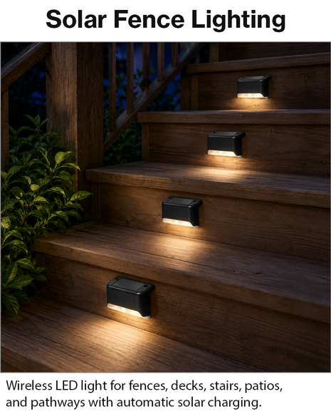 Solar LED Fence Light Outdoor Waterproof Wall Step Deck Patio Garden Lamp