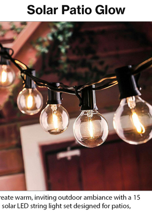 Solar LED String Light – 10 × G40 Bulbs – 15m Outdoor Waterproof Hanging
