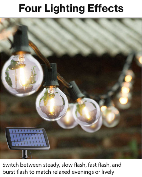 Solar LED String Light – 10 × G40 Bulbs – 15m Outdoor Waterproof Hanging