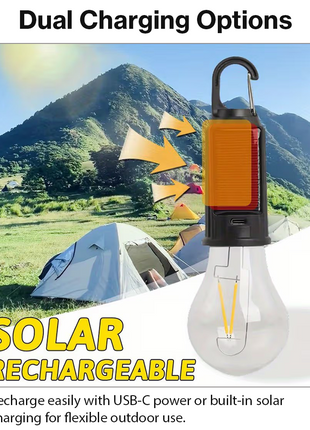 Rechargeable USB-C Camping Lamp with Warm Light, 3 Lighting Modes & Hanging Hook, Portable Outdoor LED Lantern