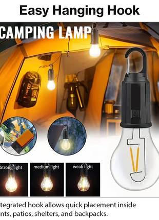 Rechargeable USB-C Camping Lamp with Warm Light, 3 Lighting Modes & Hanging Hook, Portable Outdoor LED Lantern