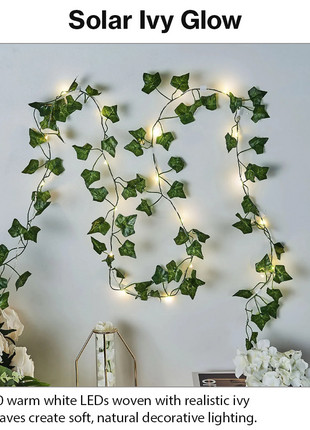 7m Solar Ivy Leaf String Lights 50 LED Warm White Outdoor Garden Vine Decor Waterproof