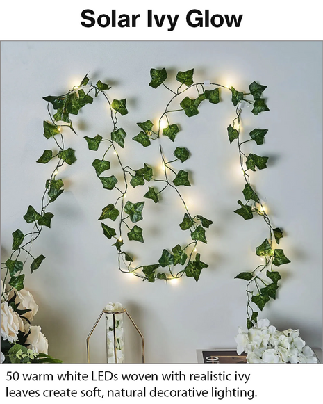 7m Solar Ivy Leaf String Lights 50 LED Warm White Outdoor Garden Vine Decor Waterproof
