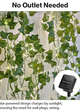 7m Solar Ivy Leaf String Lights 50 LED Warm White Outdoor Garden Vine Decor Waterproof
