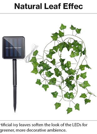 7m Solar Ivy Leaf String Lights 50 LED Warm White Outdoor Garden Vine Decor Waterproof