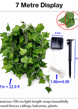 7m Solar Ivy Leaf String Lights 50 LED Warm White Outdoor Garden Vine Decor Waterproof