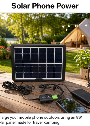 Solar Panel Mobile Phone Charger with Multi-Connector Cable