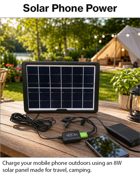 Solar Panel Mobile Phone Charger with Multi-Connector Cable