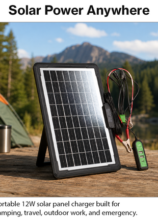 12W Portable Solar Panel Charger with 3 USB Outputs & USB-C Fast Charging